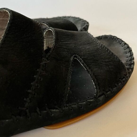 La Plume Sandals Black Suede Nubuck Shoes Hook & Loop Straps Made in Italy 39 9 - Picture 8 of 10